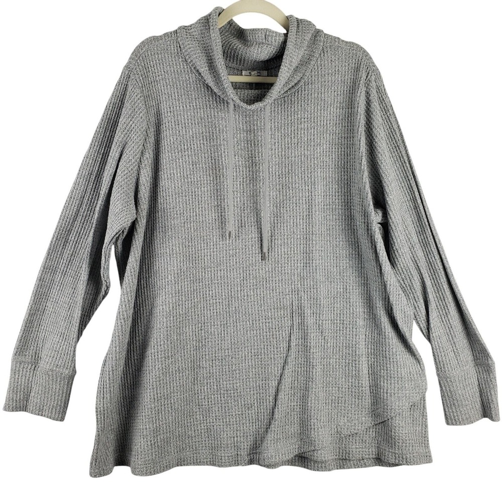 Maurices Women's 3X Waffle Knit Tunic Sweater Light Gray Funnel Neck Thermal